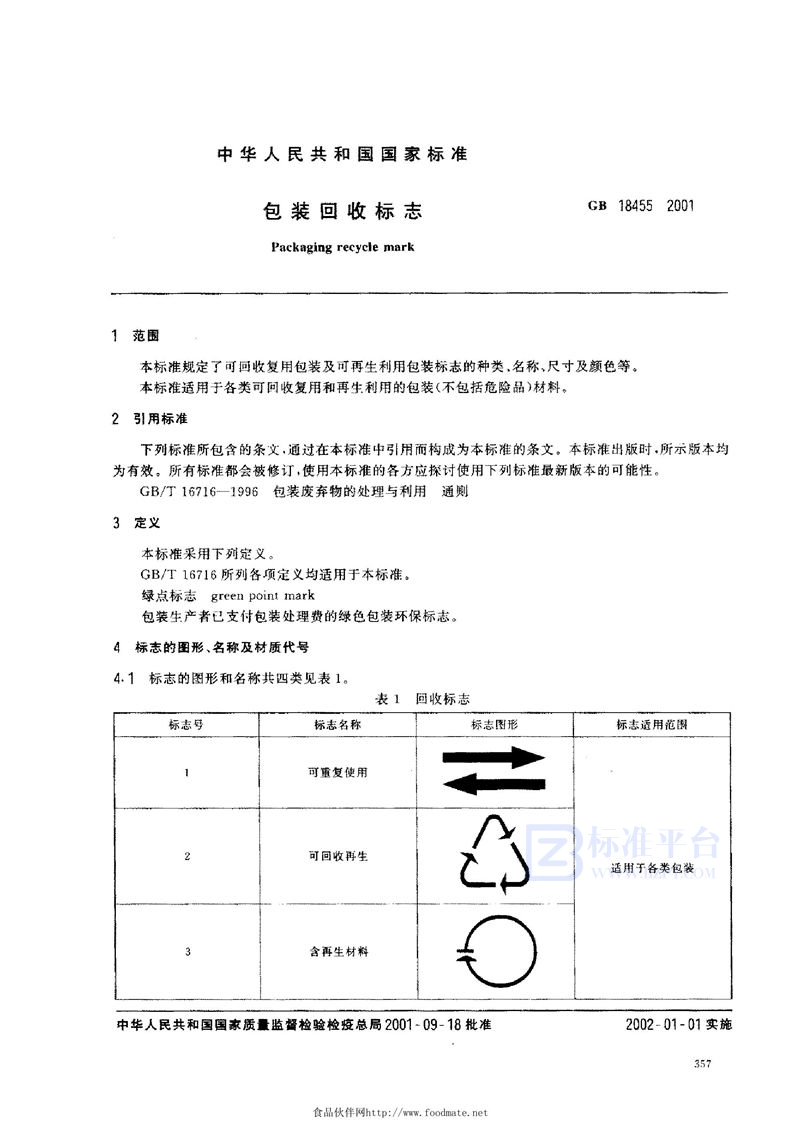 GB 18455-2001 包装回收标志