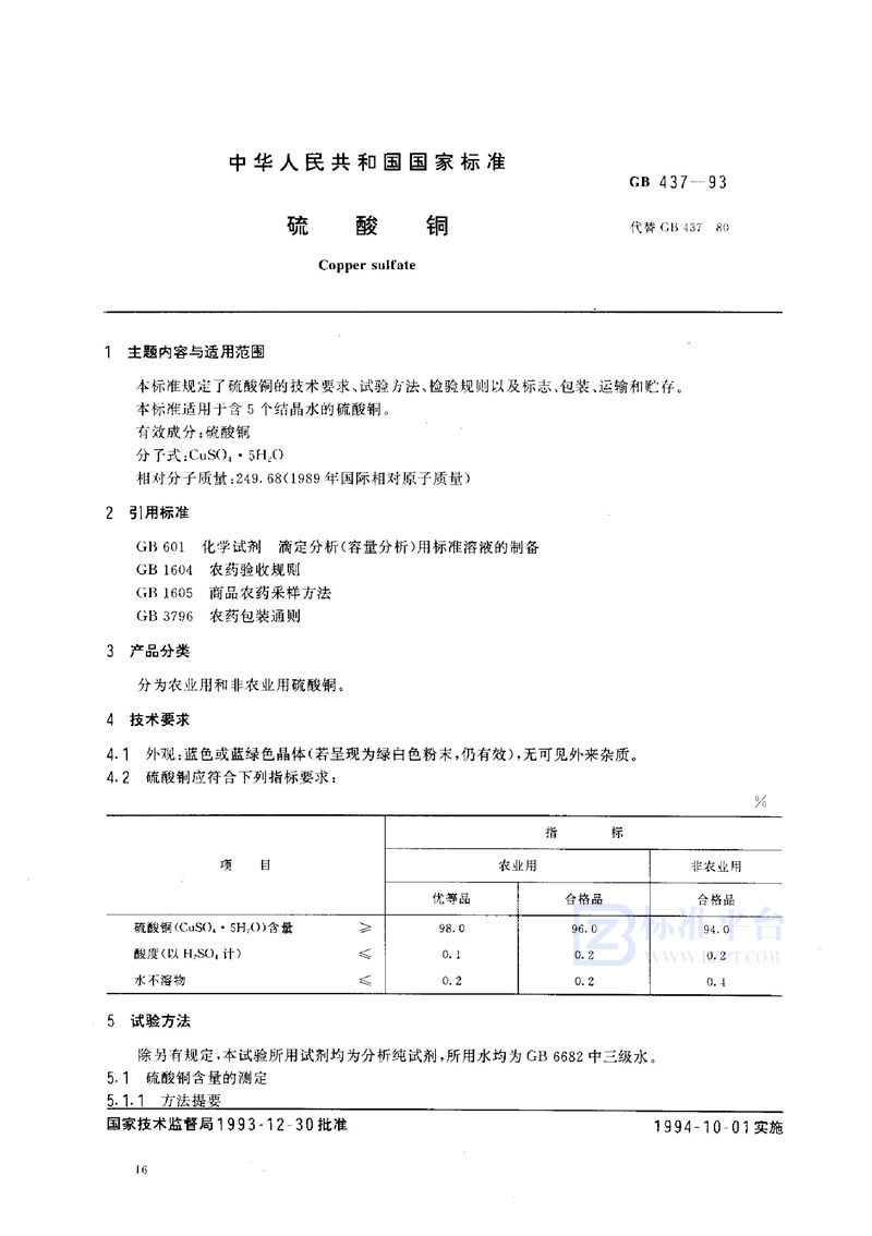 GB 437-1993 硫酸铜