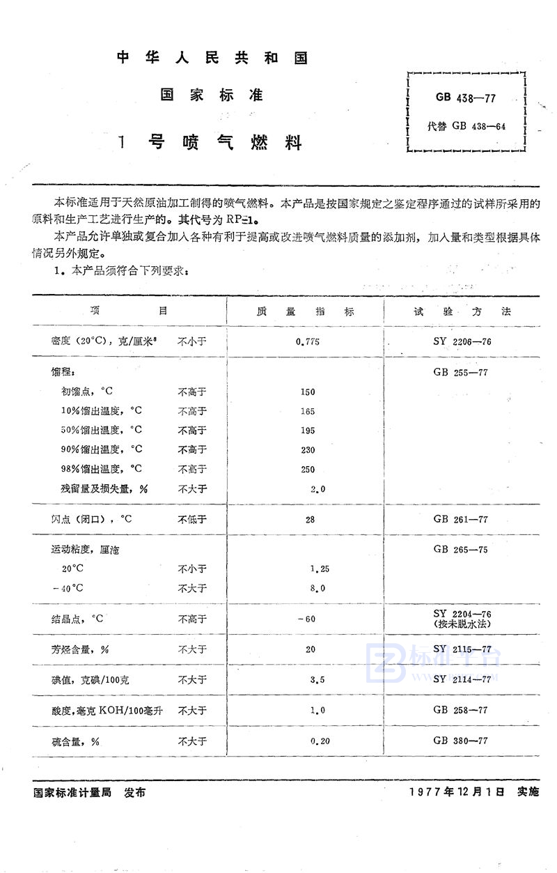 GB 438-1977 1号喷气燃料