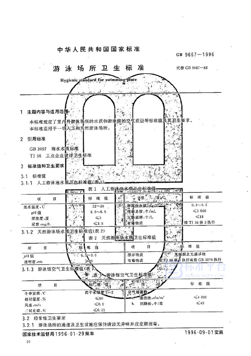 GB 9667-1996 游泳场所卫生标准