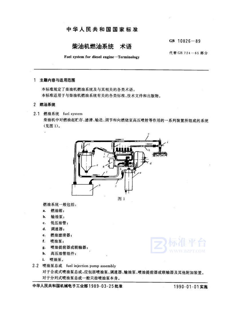 GB/T 10826-1989 柴油机燃油系统  术语