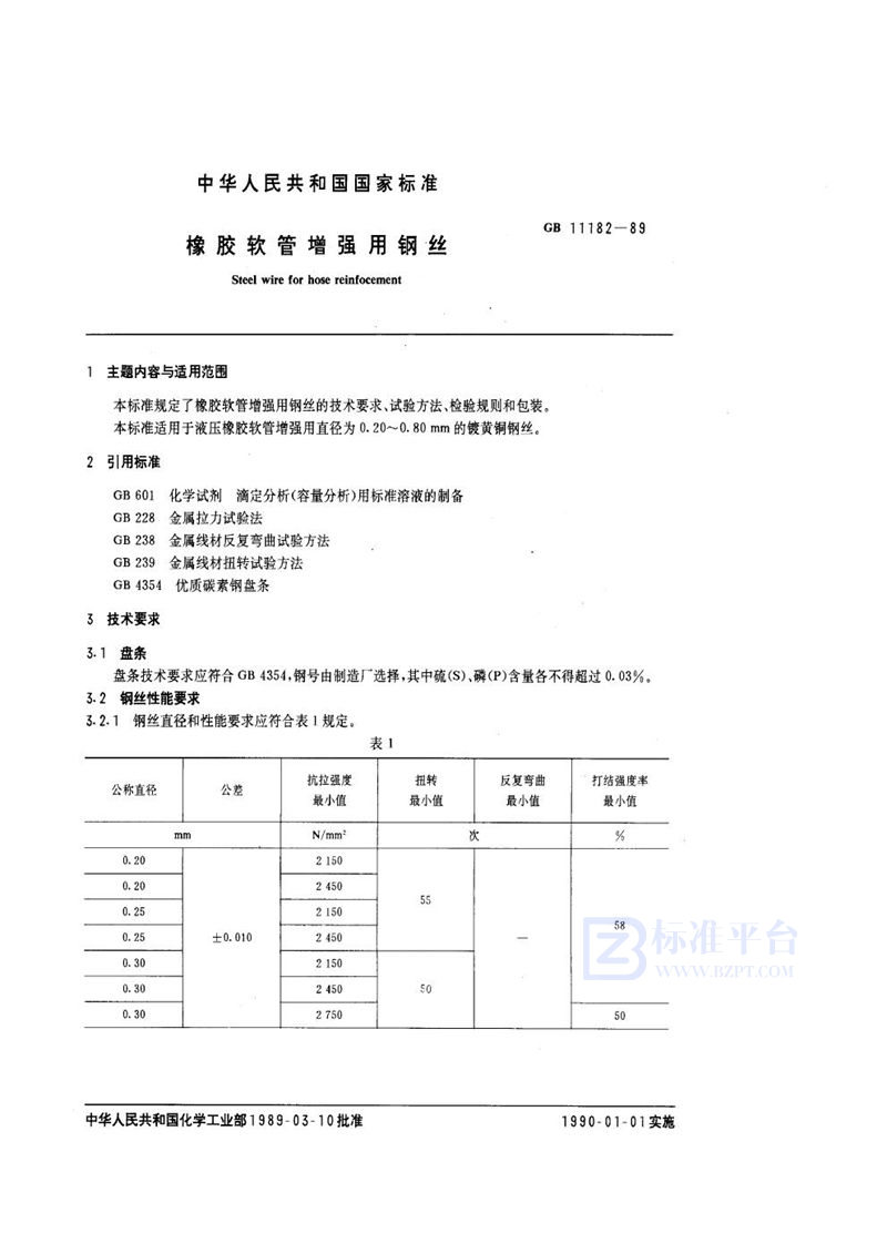 GB/T 11182-1989 橡胶软管增强用钢丝