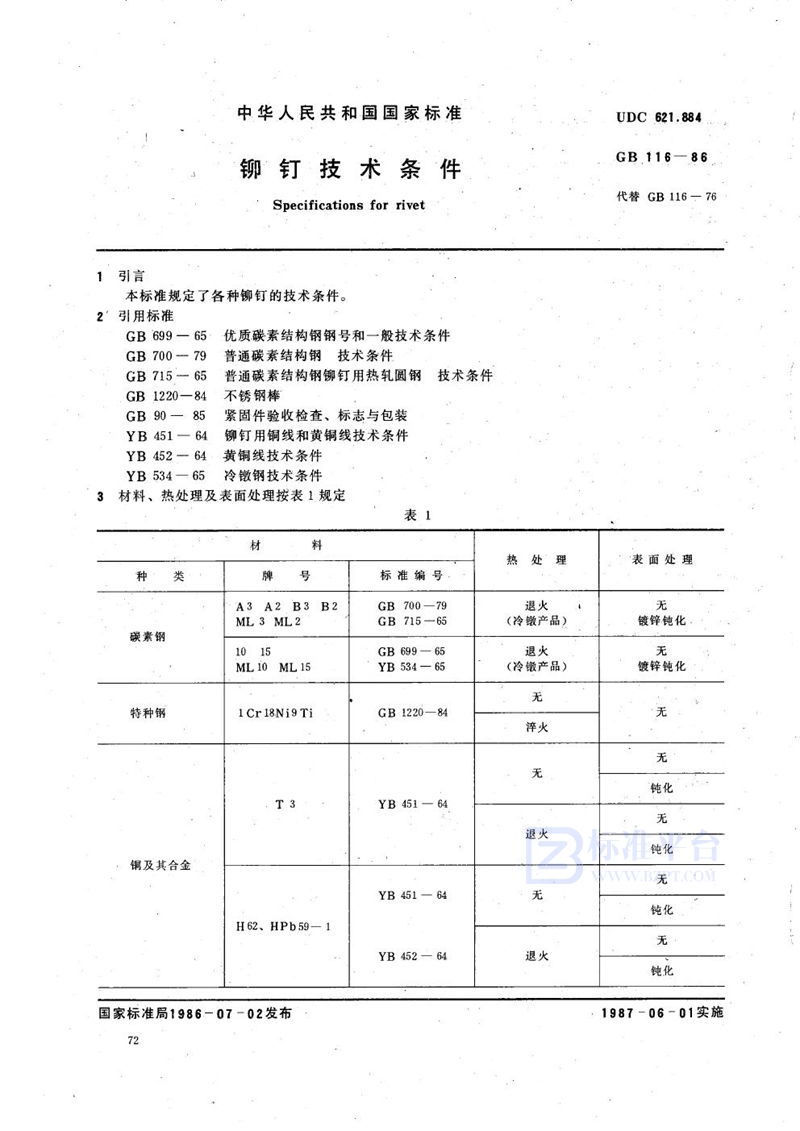 GB/T 116-1986 铆钉技术条件