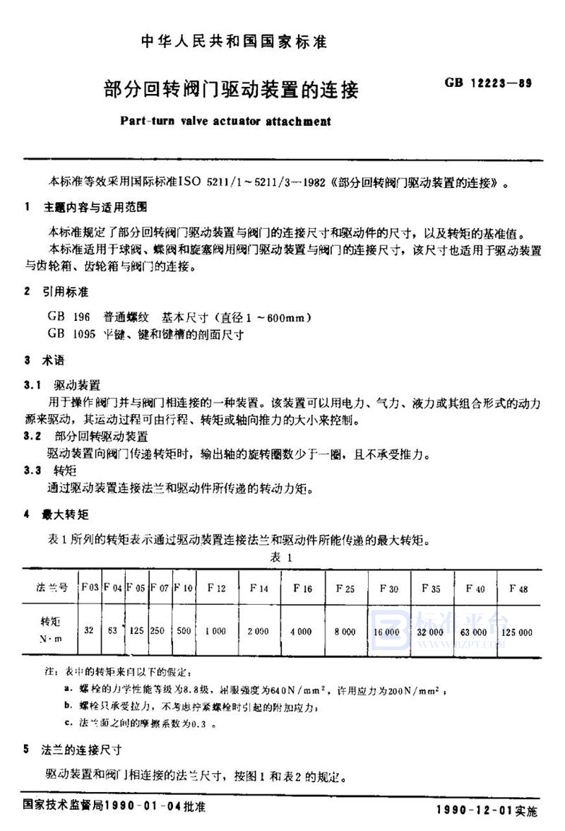 GB/T 12223-1989 部分回转阀门驱动装置的连接