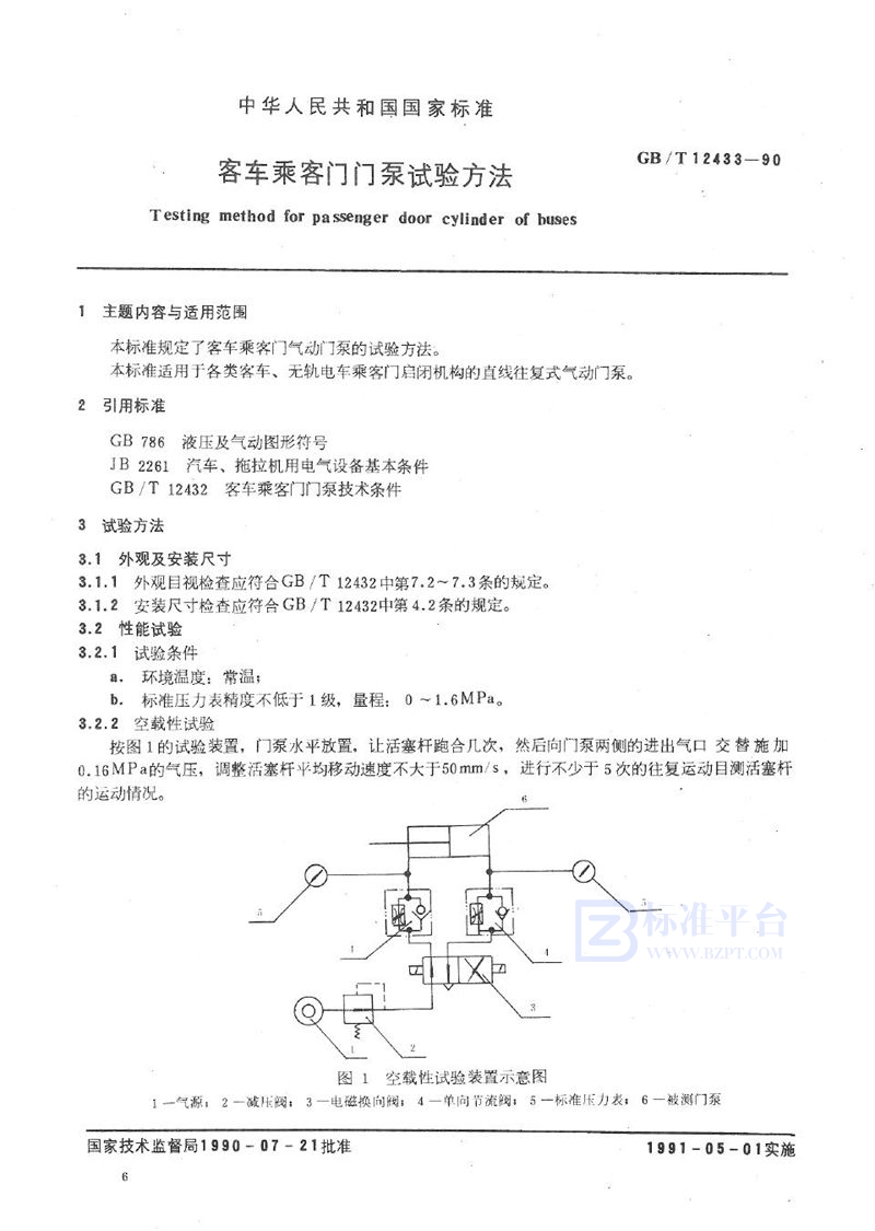 GB/T 12433-1990 客车乘客门门泵试验方法