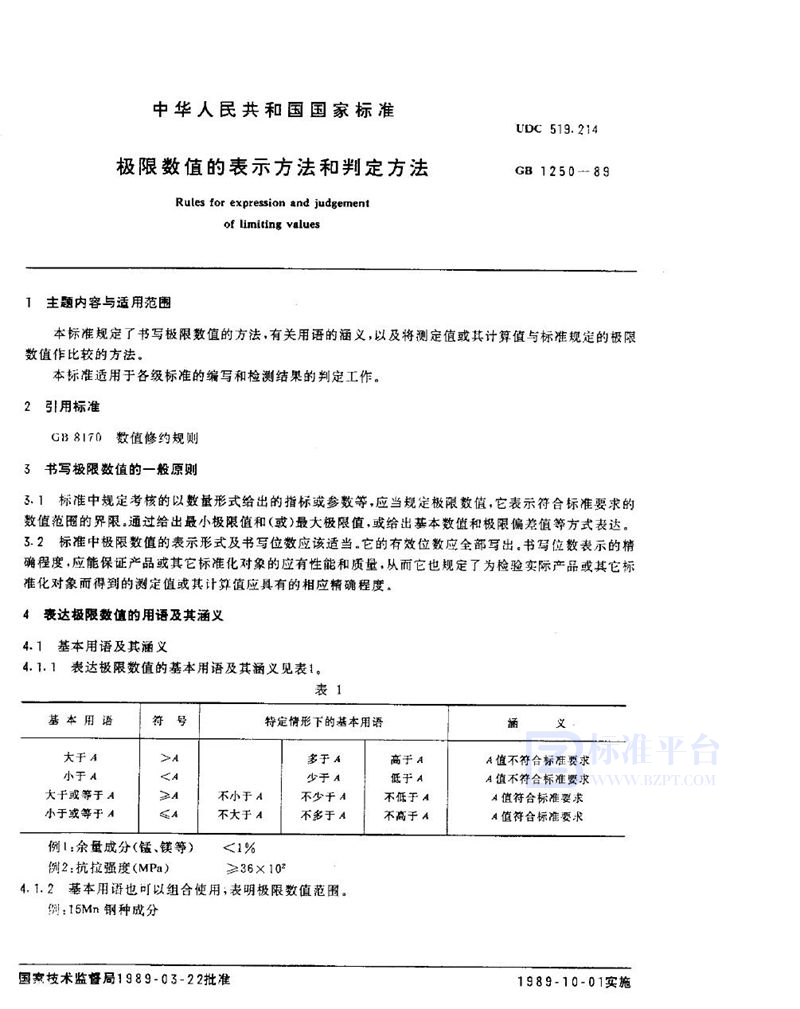 GB/T 1250-1989 极限数值的表示方法和判定方法