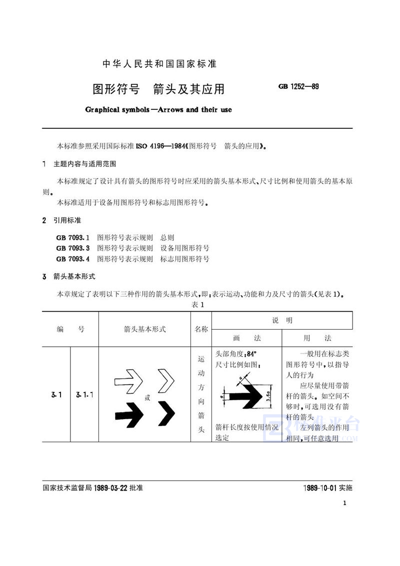 GB/T 1252-1989 图形符号  箭头及其应用