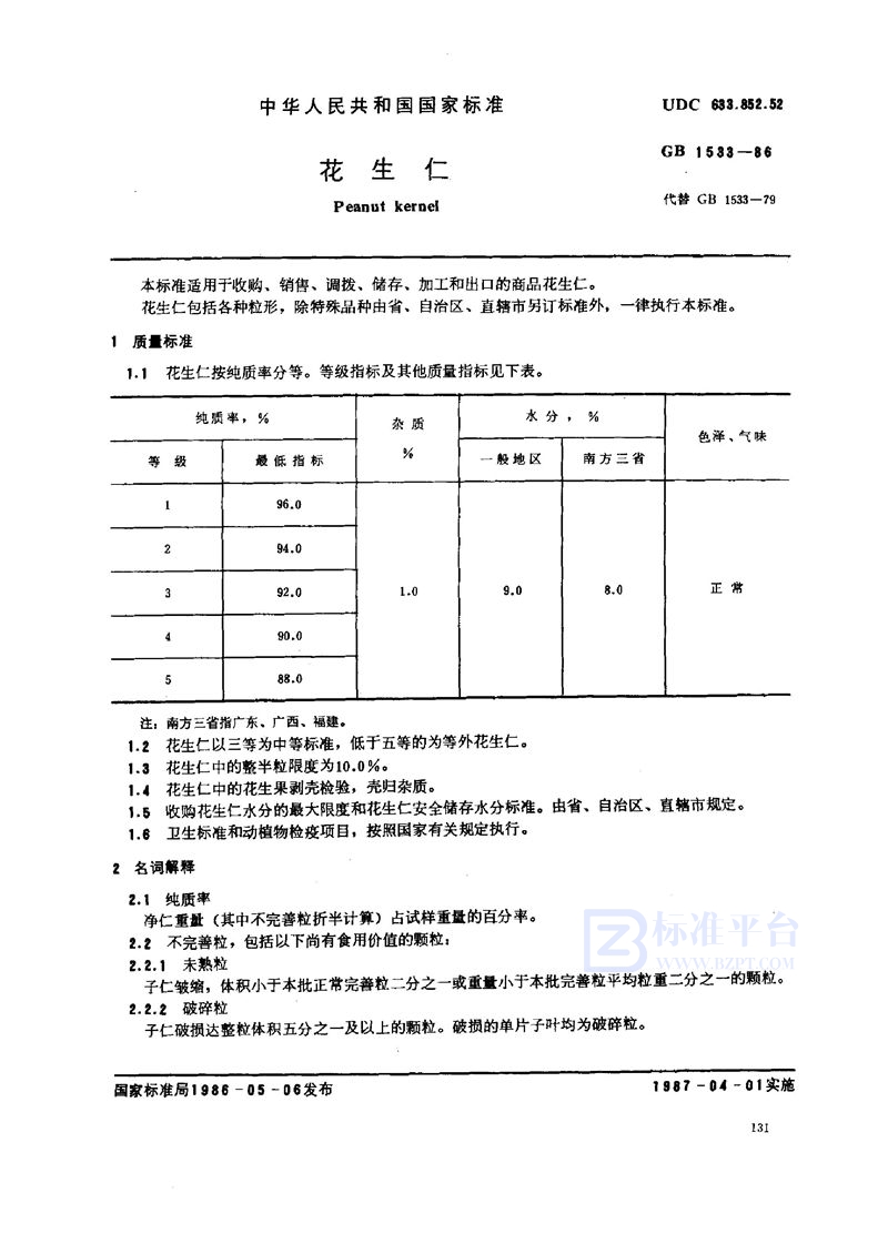 GB/T 1533-1986 花生仁