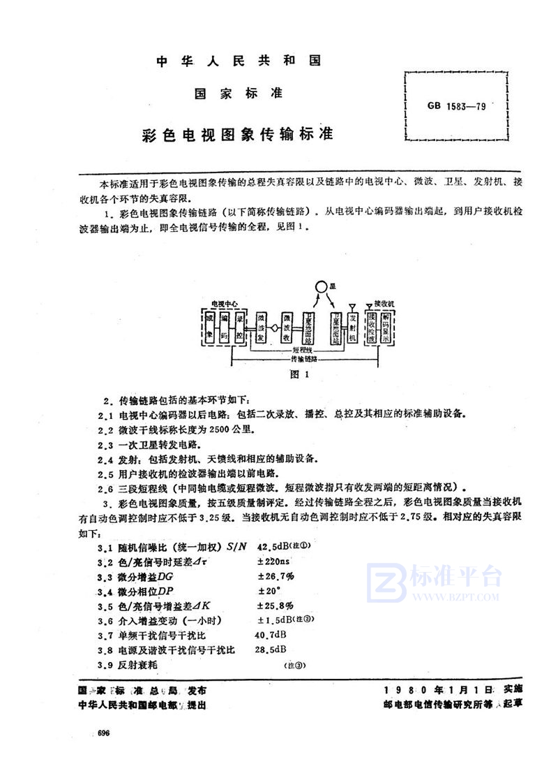 GB/T 1583-1979 彩色电视图象传输标准