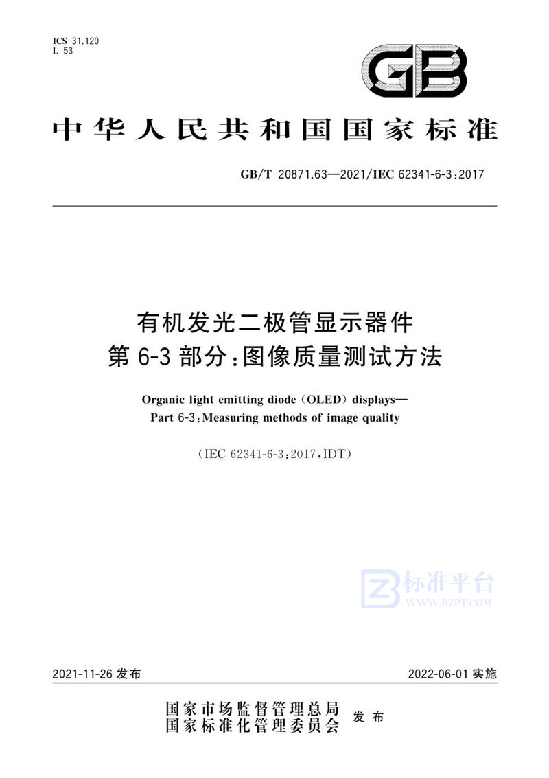 GB/T 20871.63-2021 有机发光二极管显示器件  第6-3部分：图像质量测试方法