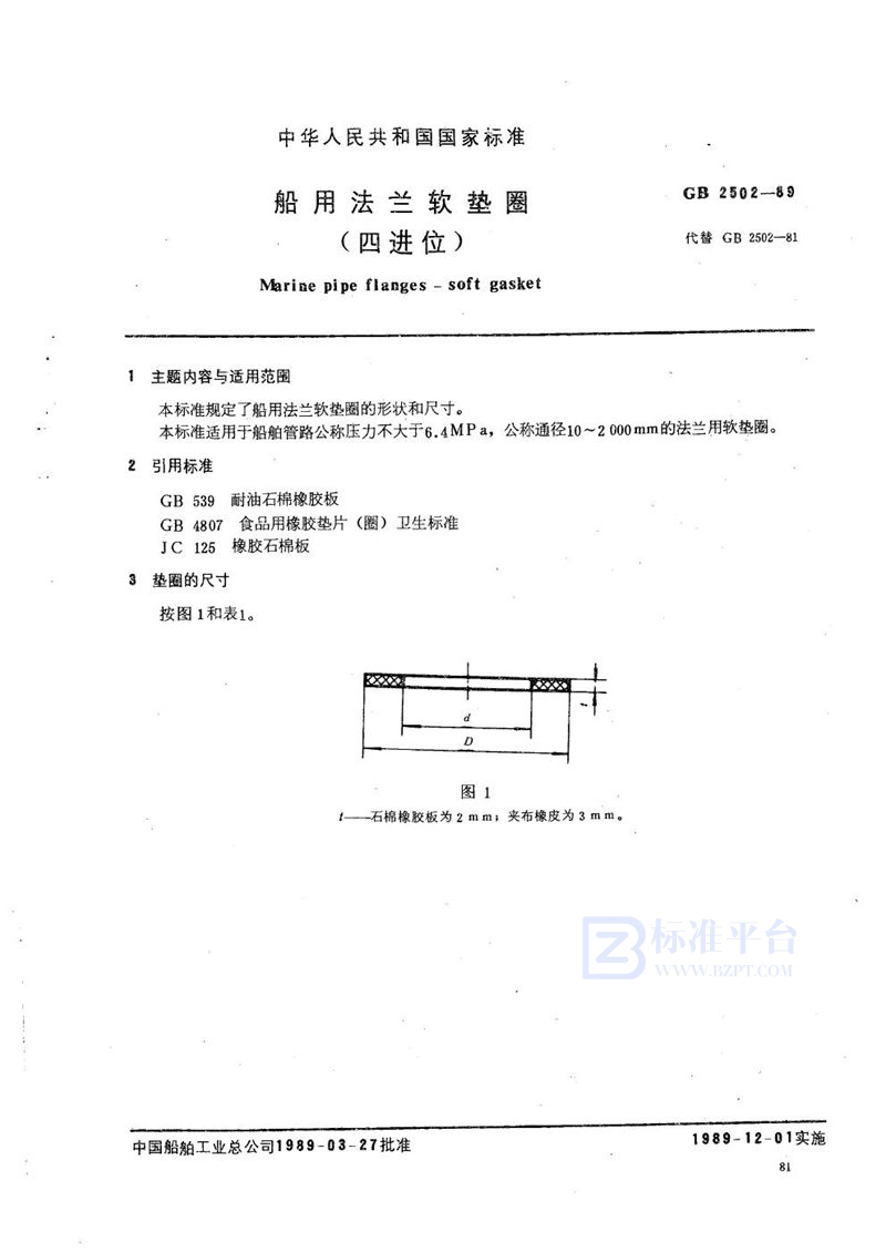 GB/T 2502-1989 船用法兰软垫圈 (四进位)