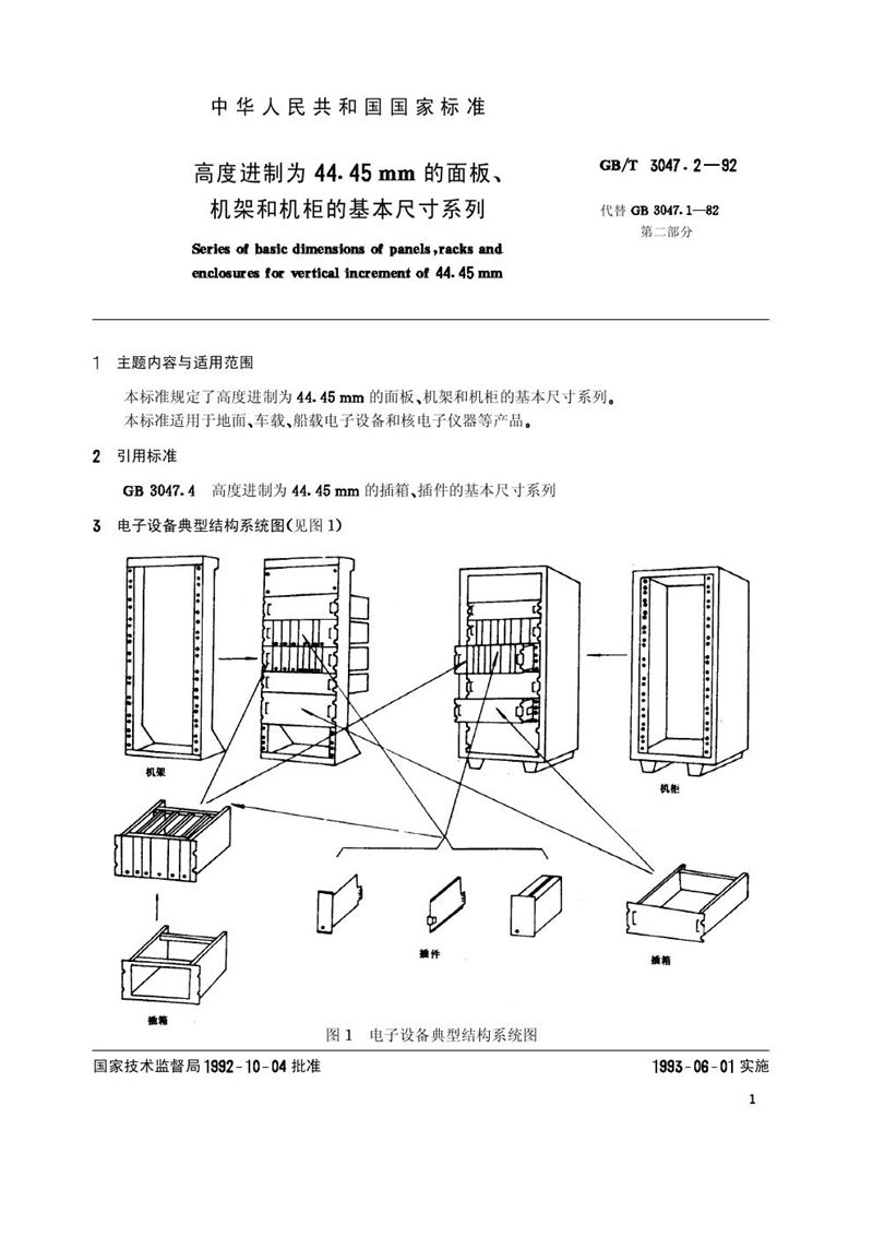 GB/T 3047.2-1992 高度进制为44.45mm的面板、机架和机柜的基本尺寸系列