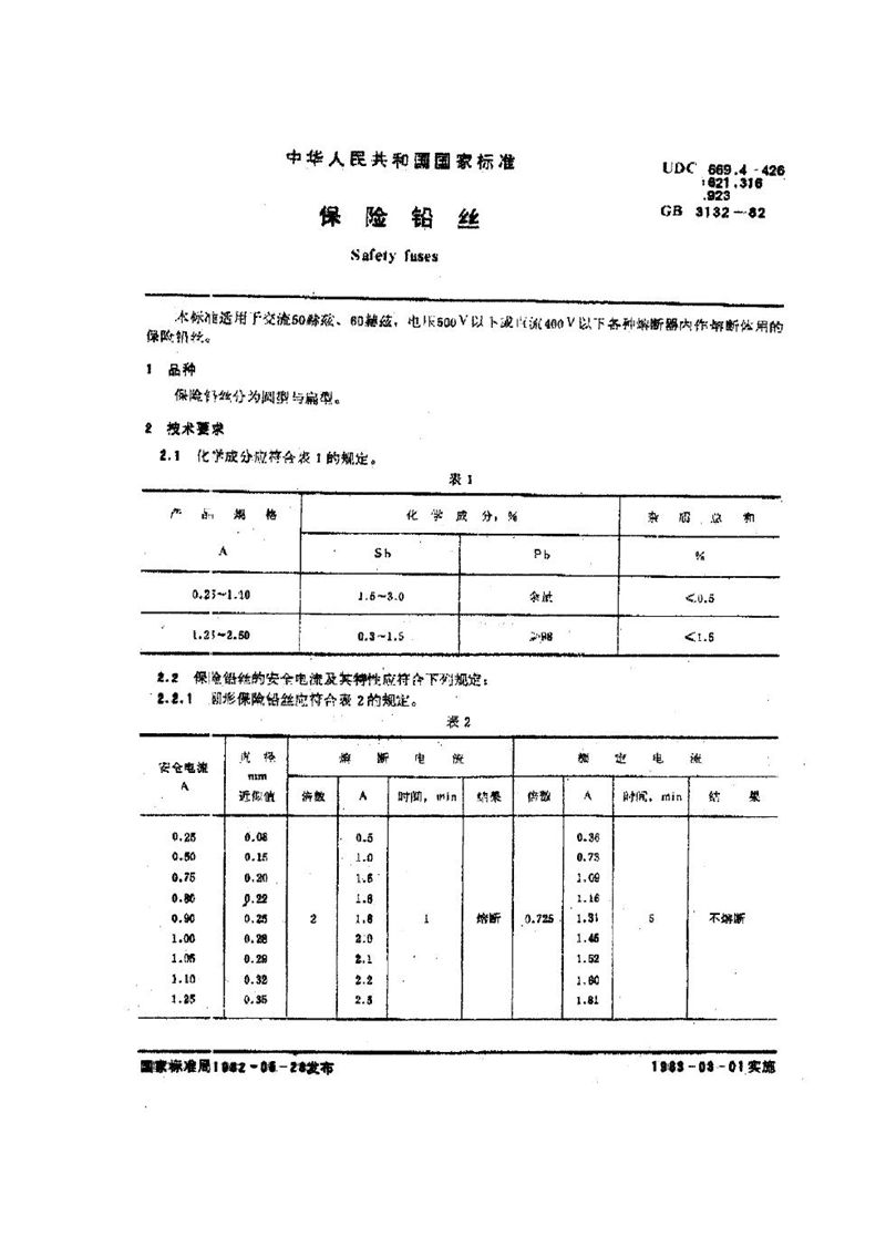 GB/T 3132-1982 保险铅丝