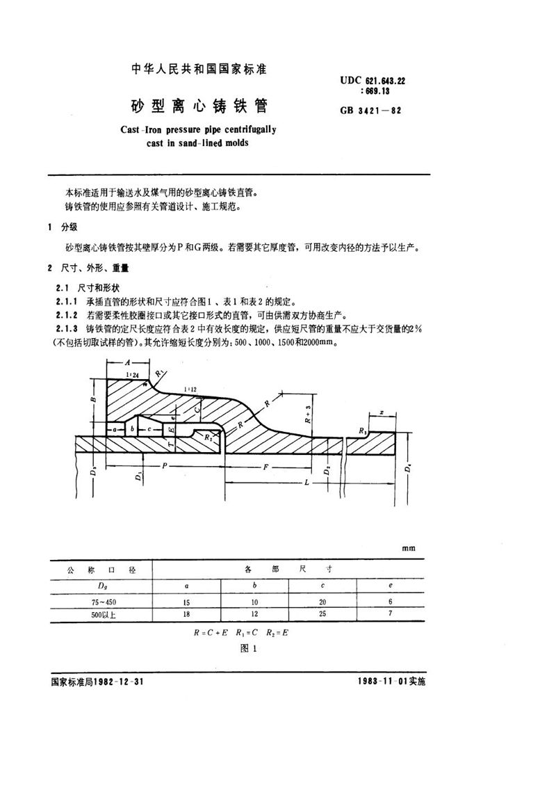 GB/T 3421-1982 砂型离心铸铁管