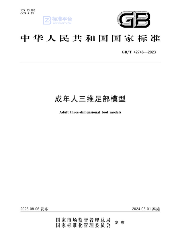 GB/T 42746-2023 成年人三维足部模型