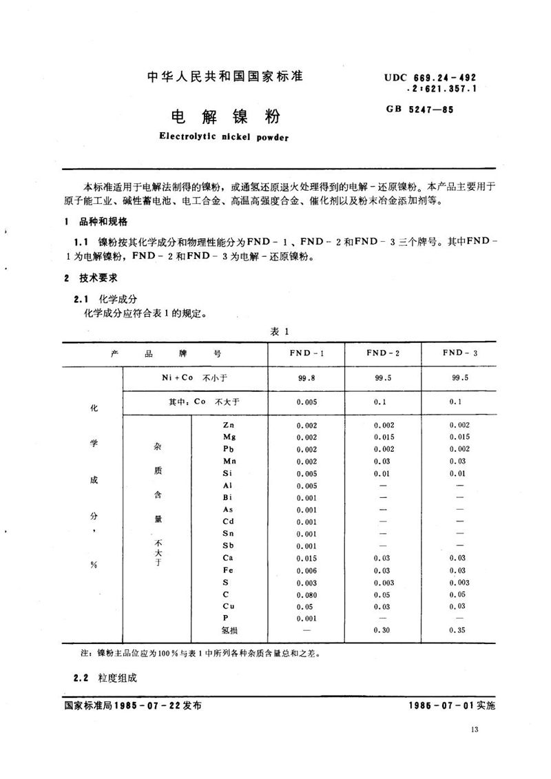 GB/T 5247-1985 电解镍粉