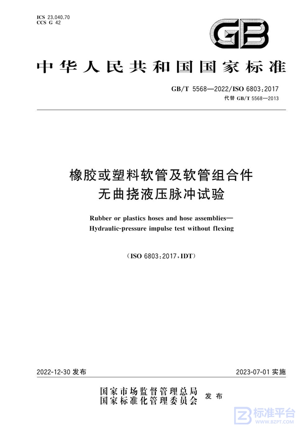 GB/T 5568-2022 橡胶或塑料软管及软管组合件 无曲挠液压脉冲试验