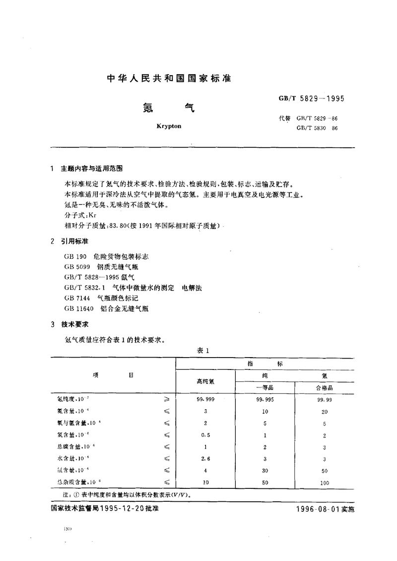 GB/T 5829-1995 氪气