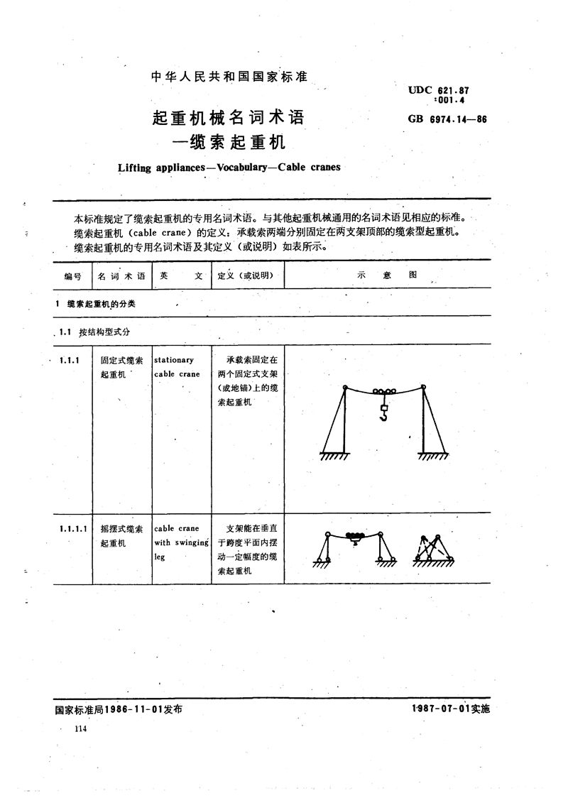 GB/T 6974.14-1986 起重机械名词术语  缆索起重机