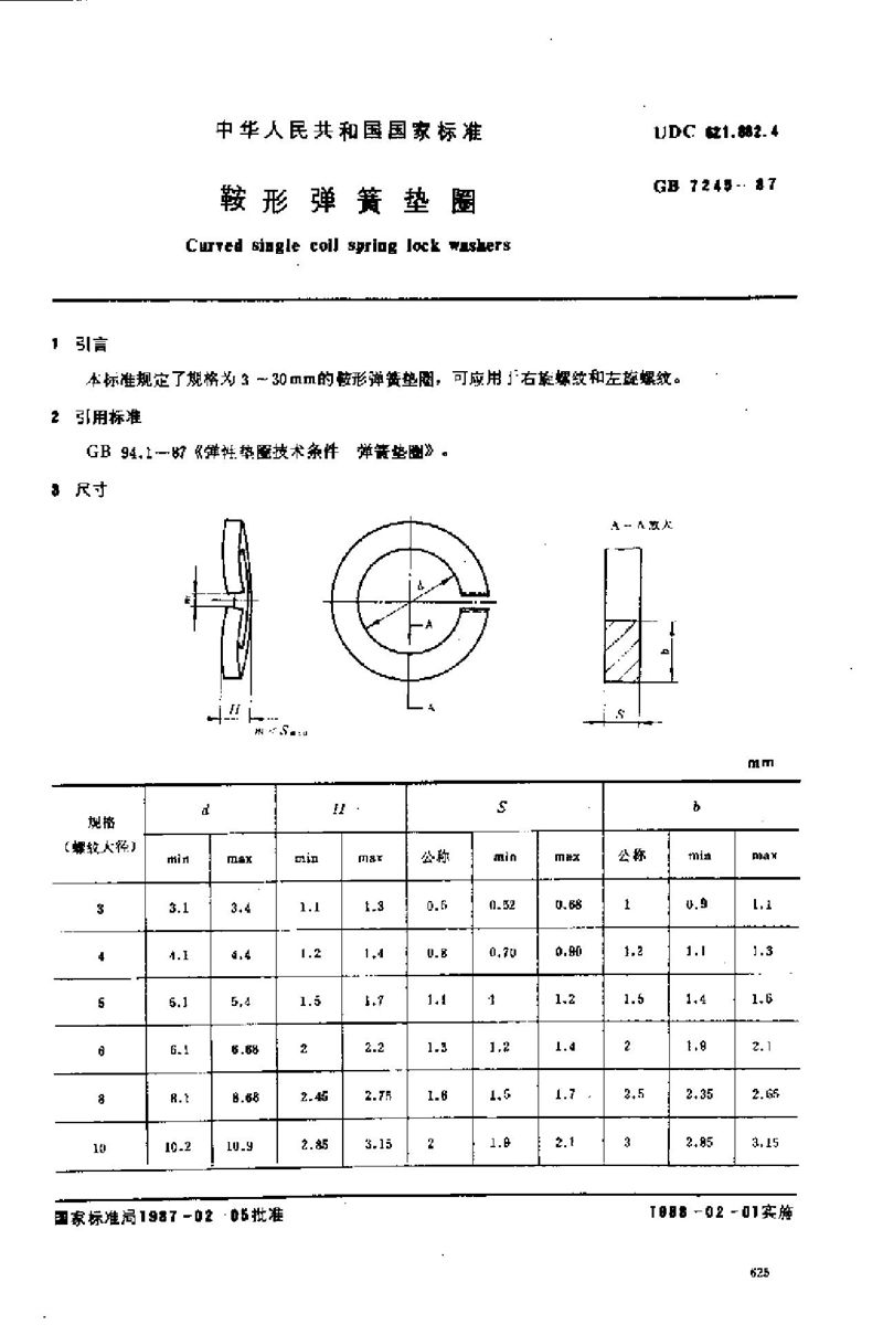 GB/T 7245-1987 鞍形弹簧垫圈