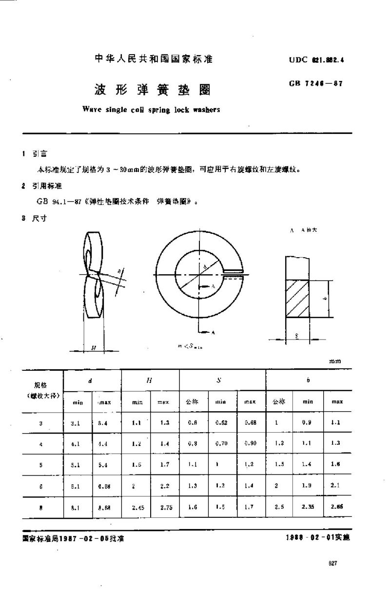 GB/T 7246-1987 波形弹簧垫圈