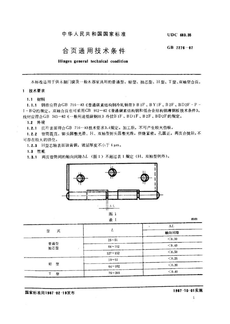 GB/T 7276-1987 合页通用技术条件