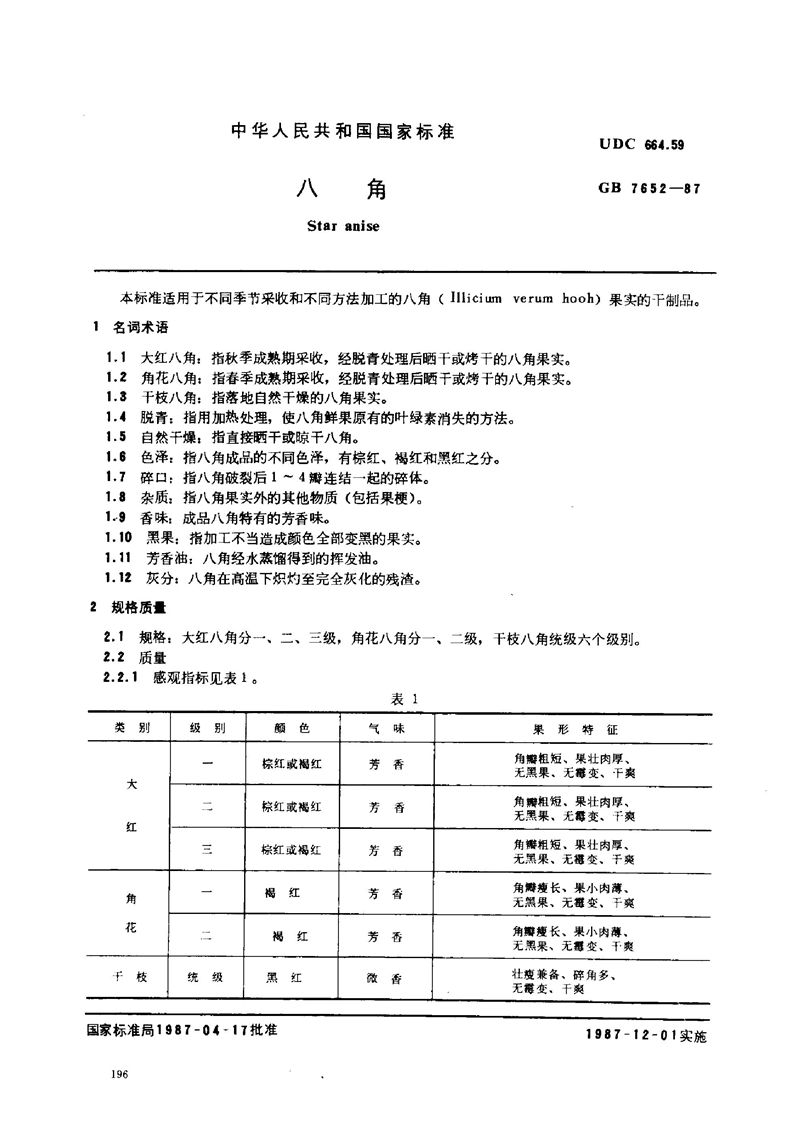 GB/T 7652-1987 八角