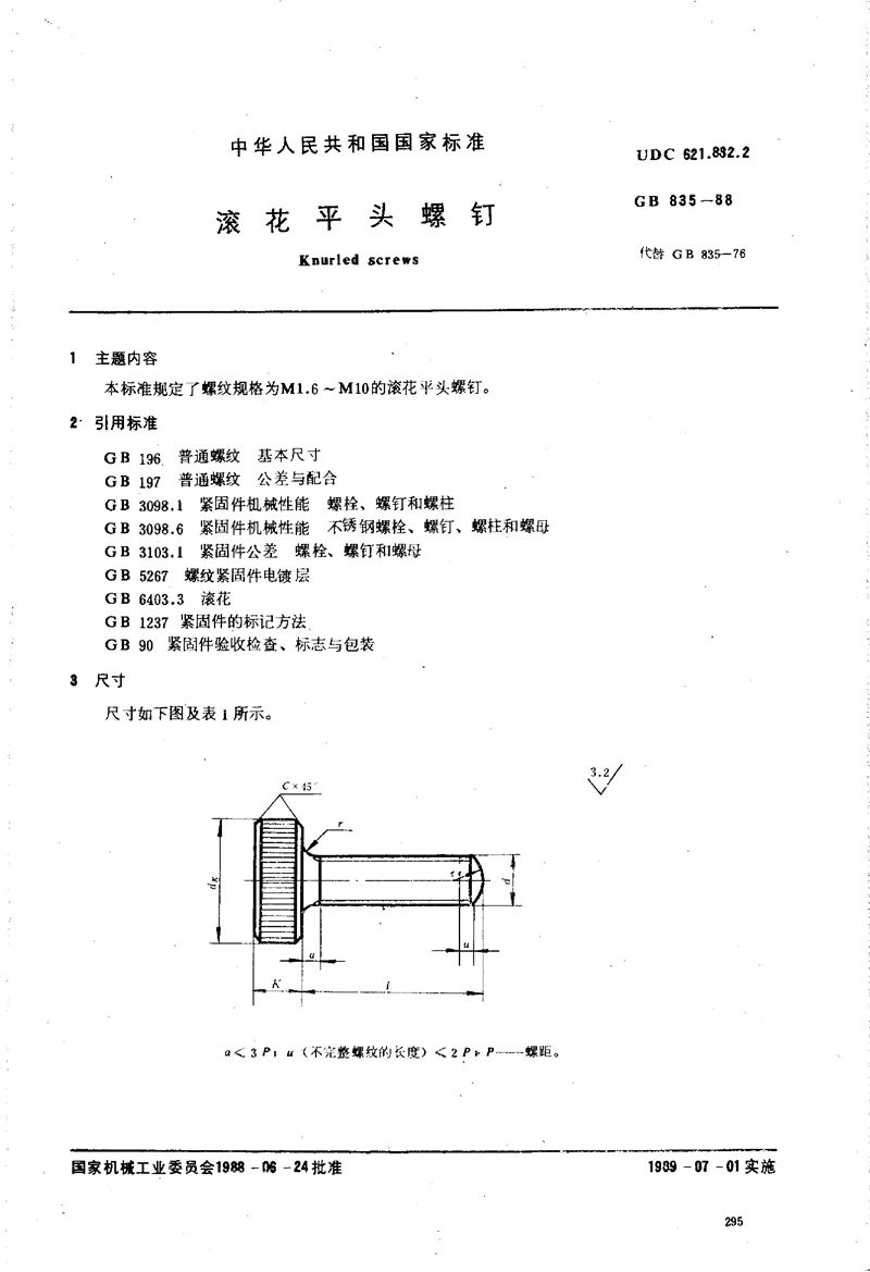 GB/T 835-1988 滚花平头螺钉