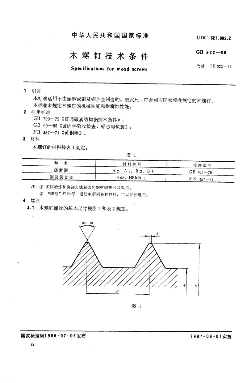 GB/T 922-1986 木螺钉技术条件