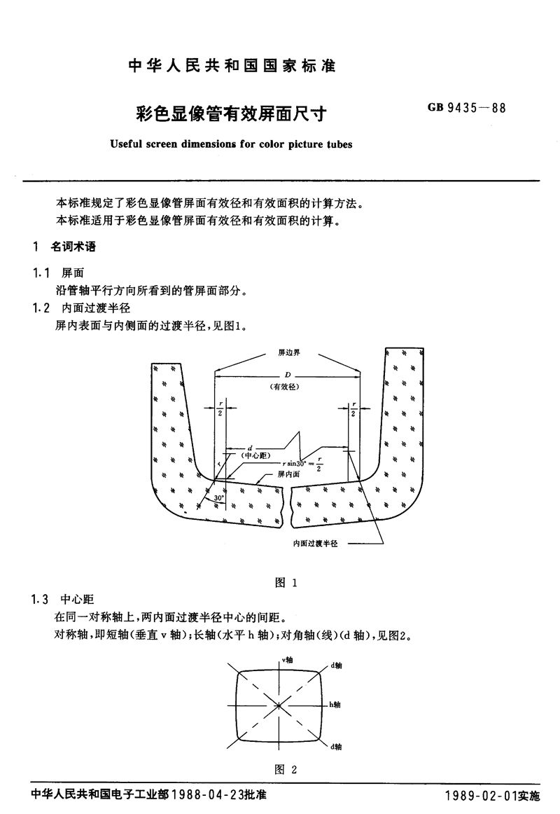 GB/T 9435-1988 彩色显像管有效屏面尺寸