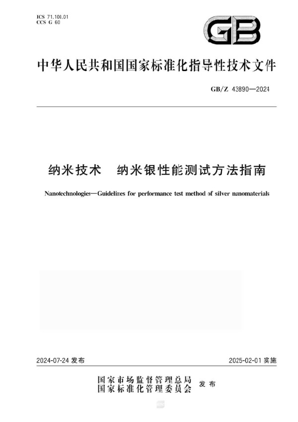 GB/Z 43890-2024纳米技术  纳米银性能测试方法指南